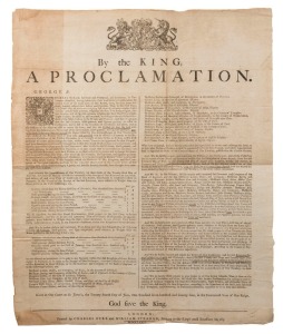 Great Britain - Coins: "By the KING, A PROCLAMATION. George R..... "....That, in the First Place, it is proper that all Guineas, weighing less than Five Pennyweights, Eight Grains; and all Half-guineas, weighing less than Two Pennyweights, Sixteen Grains; and all Quarter-guineas, weighing less than One Pennyweight, Eight Grains; be called in, and recoined, according to the established Standard of the Mint, both as to the Weight and Fineness