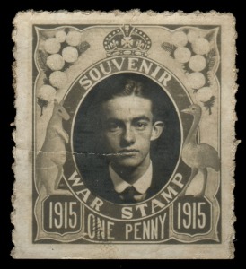 Another 1915 photographic 1d 'SOUVENIR/WAR STAMP' based on the then current KGV definitives; a younger man. 