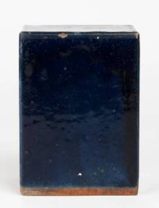 A Chinese blue glazed stoneware pillow, late Qing Dynasty, late 19th century. 17 x 12.2 x 8.8cm