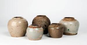 Five Southern Chinese stoneware jars, 19thcentury, the largest 12.5cm high