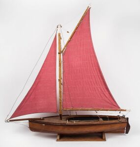 "COUTA" boat model by Patrice Johnson of Melbourne, scale model, circa 1950s, with accompanying hand-written notation, 103cm high, 100cm wide