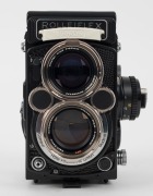 FRANKE & HEIDECKE: 1984 Rolleiflex&nbsp;2.8F&nbsp;Platin Edition platinum-plated commemorative&nbsp;TLR&nbsp;camera [#2985085], with&nbsp;Zeiss Planar&nbsp;[#6886894] and Triotar [#6990777] 80mm f2.8 lenses, crocodile-leather covering, and 'Platin Edition' plaque that reads&nbsp;'085/500'. - 2