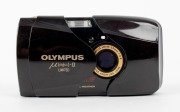 OLYMPUS: Olympus MJU-II Limited Edition compact camera [#0000677] with dark burgundy and gold body, circa 1990s, with 35mm f2.8 lens. Presented in lined maker's box with original leather case, strap, instruction booklet, certificate, and warranty card. - 3