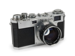 NIPPON KOGAKU: Nikon S2 rangefinder camera [#6177157], circa 1956, with Nikkor-S·C 50mm f1.4 lens [#382240]. 