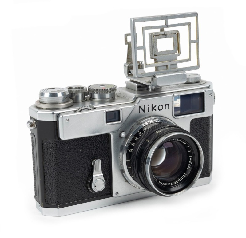 NIPPON KOGAKU: Nikon S3 rangefinder camera [#6306348], circa 1958, with Nikkor-H 50mm f2 lens [#752243] and folding sport finder.