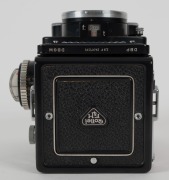 FRANKE & HEIDECKE:&nbsp;Rolleiflex&nbsp;2.8F&nbsp;TLR&nbsp;camera [#2437235], circa 1963, with Planar 80mm f2.8 lens [#3939604] and&nbsp;Synchro-Compur&nbsp;shutter, with metal lens hood in leather maker's pouch. - 7
