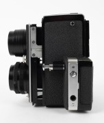KONICA: Circa 1969 Koni Omegaflex M&nbsp;twin lens non-reflex camera [#70243E] with Hexanon&nbsp;90mm f3.5 lenses [#260248 & #260188]. - 3