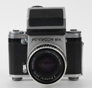 PENTACON: Pentacon six SLR camera [#11148], circa 1964, with Biometar 80mm f2.8 lens [#7293410] and metered prism finder attachment. - 2