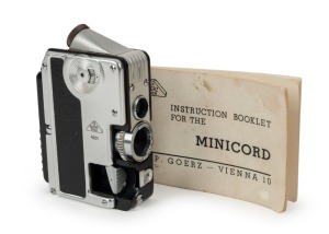 GOERZ: Minicord subminiature TLR camera [#4201], circa 1951, with Helgor 25mm f2 lens [#4342], together with instruction booklet. One of the smallest TLR cameras ever made.