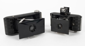 KODAK: Two black Bakelite folding cameras - one circa 1935 Jiffy Kodak Vest Pocket, and one circa 1938 Bantam [#67 817] with 53mm f6.3 lens. (2 cameras)