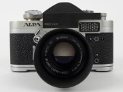 ALPA: Alpa Reflex 6c SLR camera [#43568], circa 1960, with Kern-Macro-Switar 50mm f1.8 lens [#934465] and Alpa Reflex metal lens hood. - 2