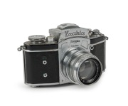 IHAGEE: Pre-war Kine Exakta I&nbsp;SLR camera [#608990], circa 1940, with Biotar&nbsp;58mm f2 lens [#2585067] and spirit level attachment.
