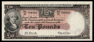 TEN POUNDS, (R.63F) Coombs/Wilson, Reserve Bank (1960) WA/28 728332 first serial prefix. Uncirculated and rare.