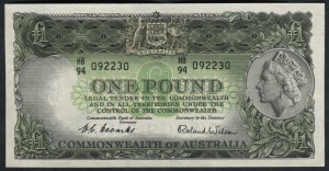 ONE POUND, (R.33) Coombs/Wilson, Commonwealth Bank (1953) HB/94 092230. Uncirculated.