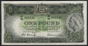 ONE POUND,&nbsp;(R.33) Coombs/Wilson, Commonwealth Bank (1953) HB/94 092230.&nbsp;Uncirculated.