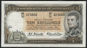 TEN SHILLINGS, (R.17) Coombs/Wilson, Reserve Bank (1961) AH/32 323060. Uncirculated.