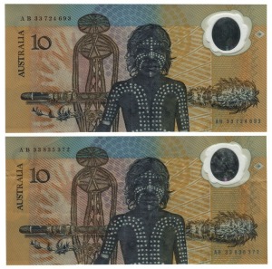 TEN DOLLARS, Johnston/Fraser (1988 Bicentenary issue) (R.310aL), AB33 Last Prefix, VF (2).