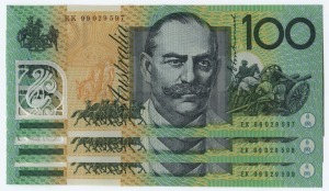 ONE HUNDRED DOLLARS, Macfarlane/Evans (1999) (R.618b) EK99 029597/599, consecutive run of banknotes, (3) Uncirculated.