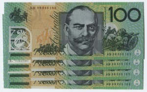 ONE HUNDRED DOLLARS, Stevens/Henry (2008) (R.621a) AM08 699183/186, consecutive run of banknotes, (4) Uncirculated.
