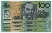 ONE HUNDRED DOLLARS, Stevens/Henry (2008) (R.621a)&nbsp; AM08 699183/186, consecutive run of banknotes, (4) Uncirculated.