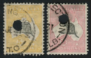 Kangaroos - Small Multiple Watermark: TELEGRAPH PUNCTURED 5/- and 10/- (2).