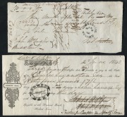 Banknotes - Australia: TASMANIA: A handwritten promissory note, October 1840 for "Eighty Pounds....Three months after date..." stamped "COMMERCIAL BANK - HOBART"; also June 1843 partially printed promissory note for &pound;40/17/6 drawn on the "DERWENT BANK" on