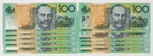 ONE HUNDRED DOLLARS, Macfarlane/Evans (1999) (R.618b)  GM99 313735/744, consecutive run of banknotes, (10) Uncirculated.