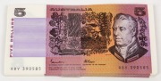 FIVE DOLLARS, 1985 Johnston/Fraser (1985) (R.209a) QBV 390585/634, a consecutive run of notes, (50), Uncirculated.