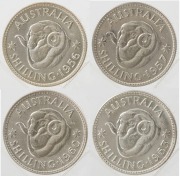 PROOFS: Elizabeth II, 1/- Proofs for 1956, 1957, 1960 and 1963, brilliant FDC, (4).