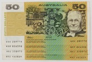 FIFTY DOLLARS, Fraser/Cole (1991) (R.513a)&nbsp; four banknotes, each with a different Plate Letter, (4) EF.