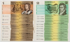 TWO DOLLARS, Johnston/Fraser (1985) (R.89), LGX 715897/906, consecutive run of banknotes, (10), Unc. Also, ONE DOLLAR, Johnston/Stone (1982) (R.78), (9) aUnc. (Total: 19).