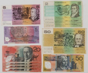 Various paper and polymer banknotes, $2 (3), $5 (2), $20 (4) and $50 (3); mixed condition, but mostly collectable. (12).