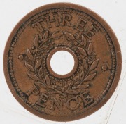 Coins - Australia: INTERNMENT CAMPS CURRENCY: 1d brass (1) and 3d  bronze (2), VF-EF condition. (3 coins). - 3