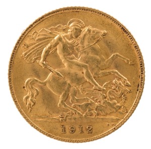 Great Britain - Coins: 1912 Half Sovereign, George V, St. George reverse, EF.