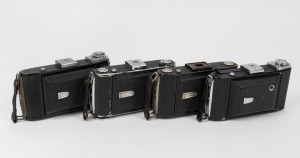 ZEISS IKON: Four vertical-folding cameras - one 1953 Ercona, one 1948 Ikonta C 521/2, one 1937 Nettar 515/2, and one 1934 Bob 510/2. (4 cameras)