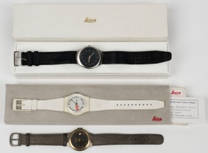 LEITZ: Three Leica-branded wristwatches, two in their original Leica-branded boxes. (3 items)