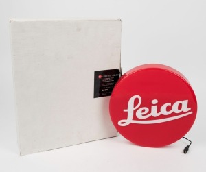 LEITZ: Rare mint-condition Leica 'Red Dot' point-of-sale wall lamp, with all original wall brackets and power accessories.