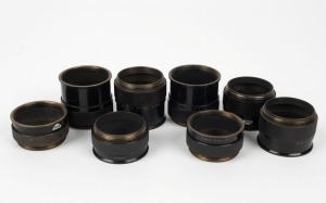 LEITZ: Eight circa 1936 Leica extension tubes, including examples with BOOXZ, MOOBG, and MOODH designations. (8 items)