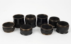 LEITZ: Eight circa 1936 Leica extension tubes, including examples with BOOXZ, MOOBG, and MOODH designations. (8 items)