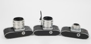 KAMERA-WERKST&Auml;TTEN: Three 1950s&nbsp;SLR cameras - one Praktica FX with Cassar S 50mm f2.8 lens [#1140693], one Praktica FX2 with Tessar&nbsp;50mm f2.8 lens [#5084679], and one Praktica F.X3 with Tessar&nbsp;50mm f2.8 lens [#5369075] and shutter release cable. - 3