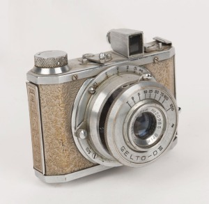 TOA: Gold-body Gelto-D III viewfinder camera, circa 1950, with Grimmel 50mm f3.5 lens [#20985].