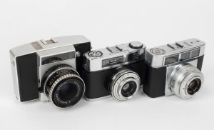 ZEISS IKON: Three 35mm cameras, all circa 1960s, including one Pentina II [#12/2034], one Contina LK [#E68695], and one Contessamatic [#W92217]. (3 cameras)  