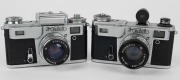 KIEV ARSENAL: Two Contax-copy rangefinder cameras - one 1982 Kiev-4am [#8248862] with 53mm f8 lens [#8298334] and finder attachment, and one 1979 Kiev-4 [#7927172] with 53mm f2 lens [#8026430]. (2 cameras) - 2