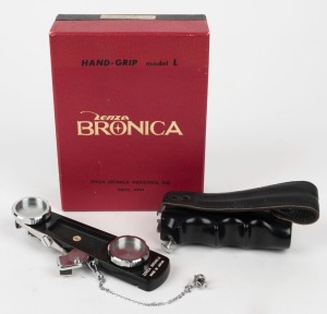 BRONICA: Zenza Bronica Model L Hand Grip camera accessory, presented in maker's box with pendant chain.
