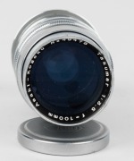 ASAHI KOGAKU: Takumar 100mm f3.5 lens [#49478], in chrome, with front and back lens caps. - 2