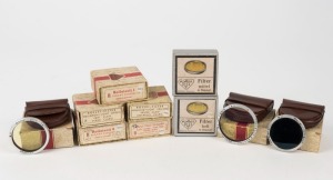 FRANKE & HEIDECKE: Eight Rollei lens filters of various colours and sizes, all in their original boxes, five of them in Rollei leather pouches. Also two Rollei diffusion filters, likewise in original leather pouches and boxes. (10 items)