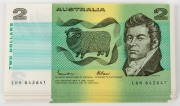 TWO DOLLARS, Johnston/Fraser (1985) (R.89), two consecutive runs of notes LHH 642606/639 and LHH 642641/674; Unc; also $1 (1) and $2 (5) not Unc. (Total: 74).&nbsp;