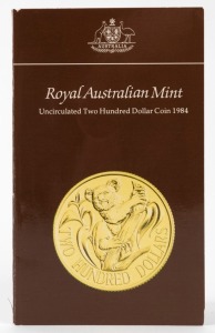 TWO HUNDRED DOLLARS, 1984 $200 gold Koala, uncirculated; in RAM folder of issue.