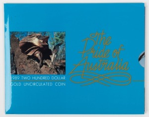 TWO HUNDRED DOLLARS, 1989 $200 gold "The Pride of Australia - Frilled Neck Lizard", uncirculated; in original pack.