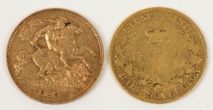 1857 Half Sovereign (heavily worn and with evidence of an abandoned attempt to hole); also a 1910 Edward VII English Half Sovereign, VF. (2).